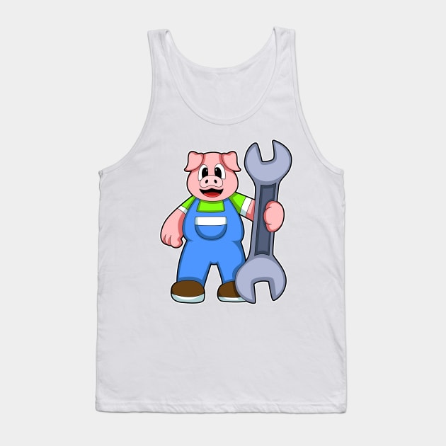 Pig as Craftsman with Wrench Tank Top by Markus Schnabel